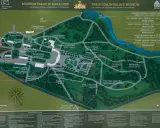 Mapa Pałacu w Rogalinie z zaznaczonymi atrakcjami: pałac, galerie, ogrody, dęby, dawne budynki gospodarcze. Rogalin atrakcje dla każdego.