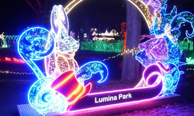 Magiczne iluminacje w Lumina Park Poznań: bajkowe króliki i tańczące światła tworzą niezwykłą atmosferę.