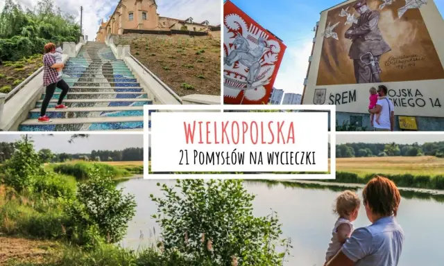 Wielkopolska: mozaikowe schody prowadzące do zamku, mural z powstańcem, widok na jezioro. Idealne miejsca na wycieczki, może i na wieżę widokową.